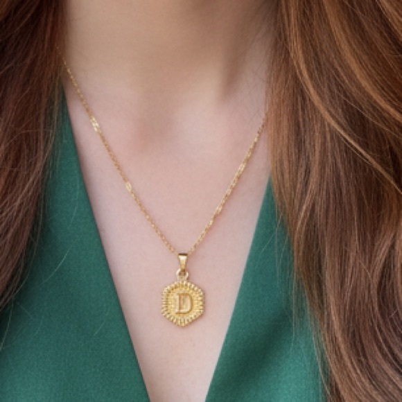 Jewelry - ✨ Dainty "D" Initial Gold Hexagon Pendant Rope Chain Necklace